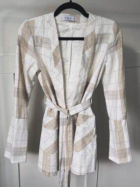 PREM The Label Linen grid plaid wrap jacket blazer